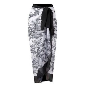 NWOT - Black and White Toile Print Sheer Sarong - one size fits all